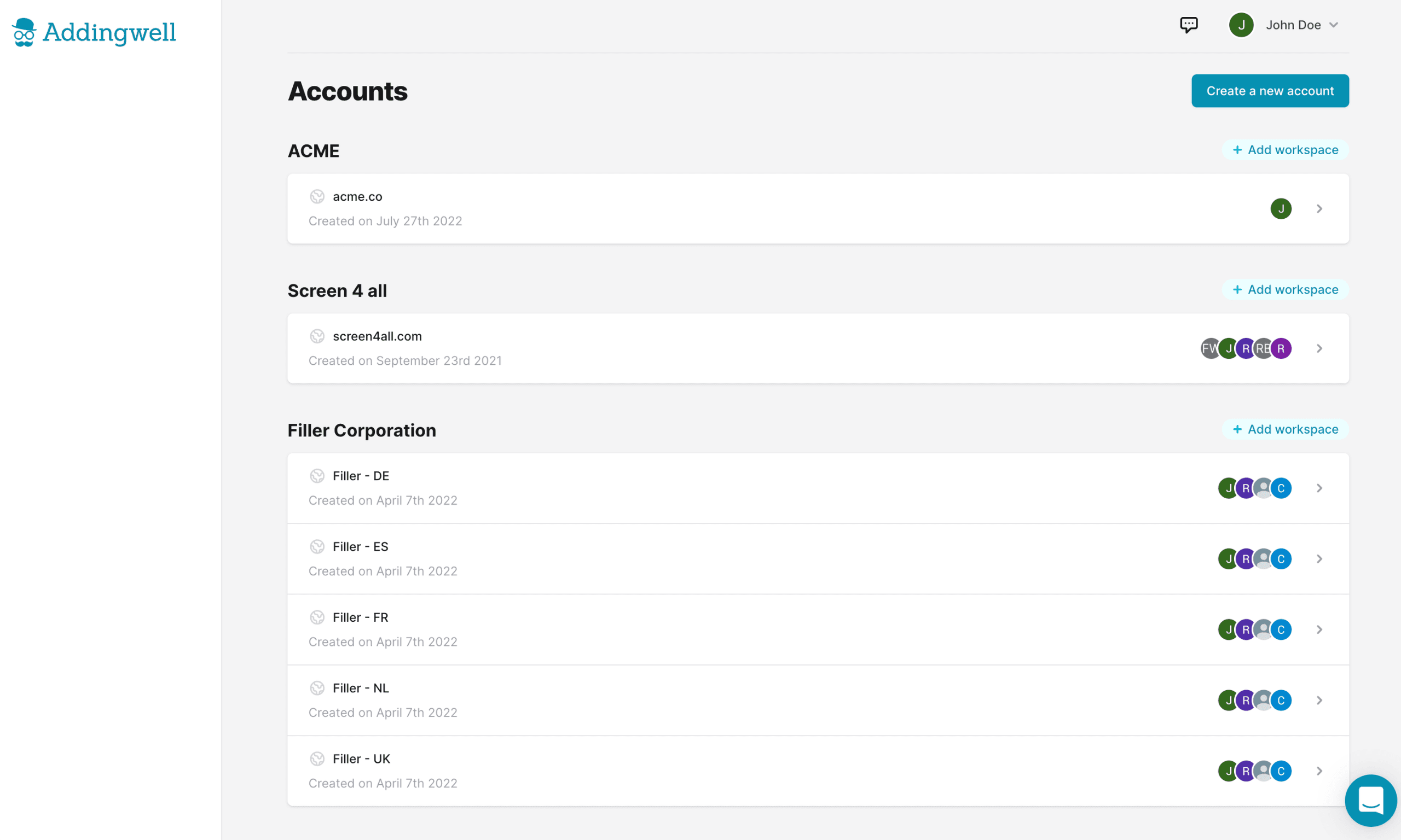 Addingwell manage accounts