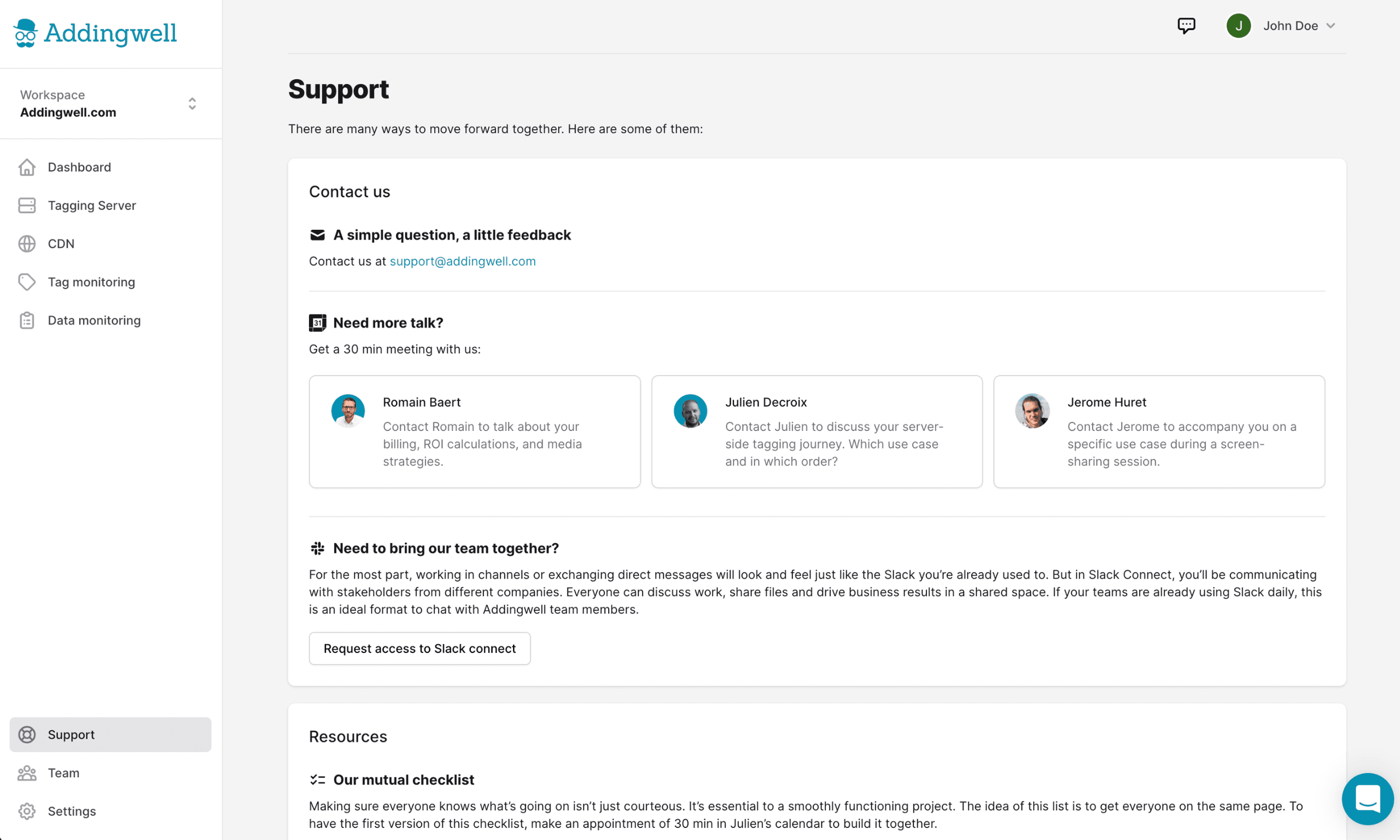 Addingwell support